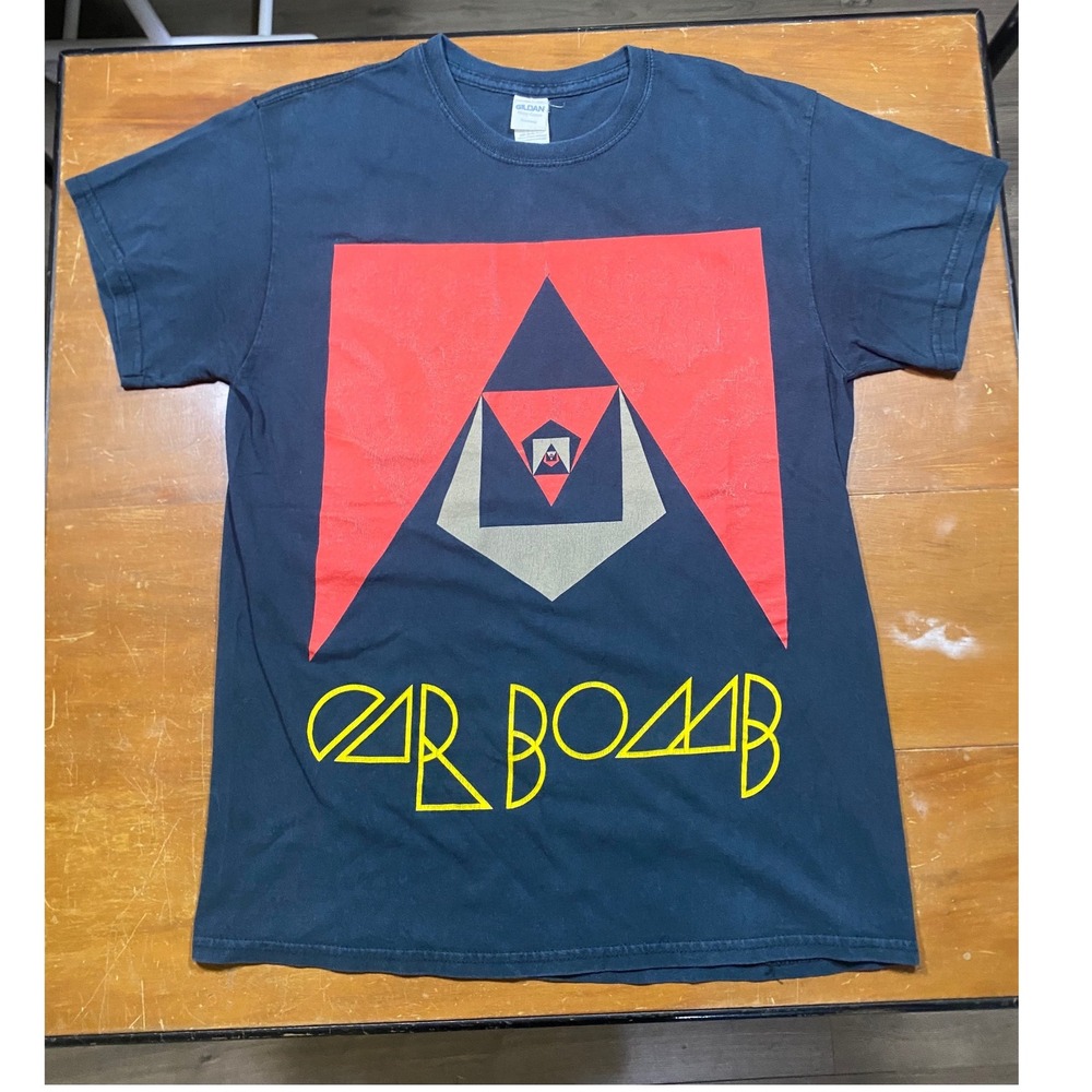 Gildan Car Bomb Band T-Shirt Mens Medium Navy Blue Excellent Meta Album Graphic